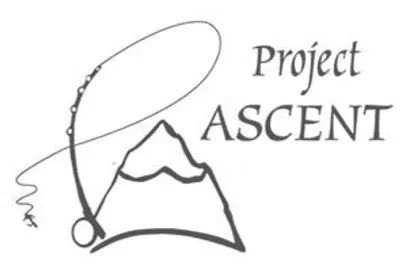 Logo for Project Ascent featuring a mountain and a person climbing with a rope.