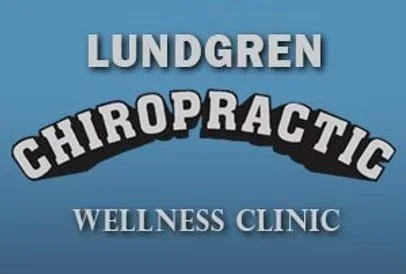 Lundgren Chiropractic Wellness Clinic logo with blue background and bold text.