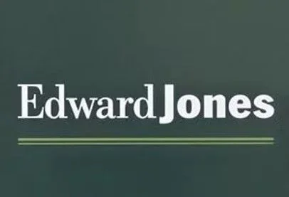 Company logo with the name Edward Jones on a dark green background.