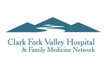 Logo of Clark Fork Valley Hospital & Family Medicine Network with mountains in the background.