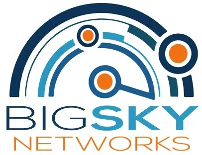 Logo of Big Sky Networks with stylized circular and line design in blue and orange