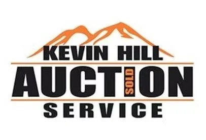 Logo for Kevin Hill Auction Service with mountain graphic in orange and black text.