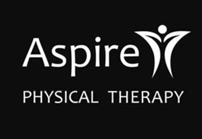Aspire Physical Therapy logo with stylized person icon in white on black background.