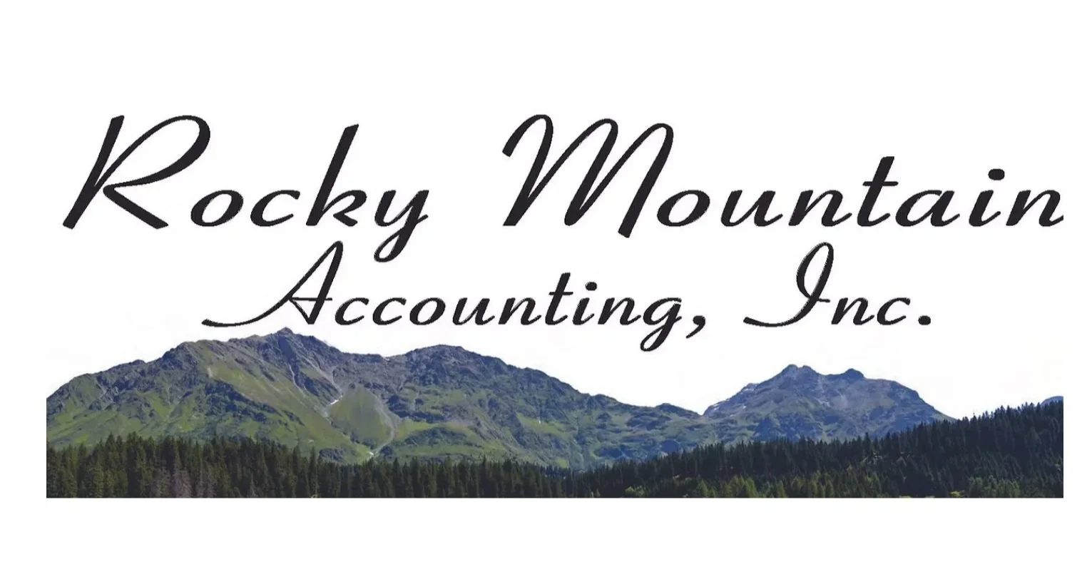 Logo for Rocky Mountain Accounting, Inc., featuring a mountain range background and stylized text.