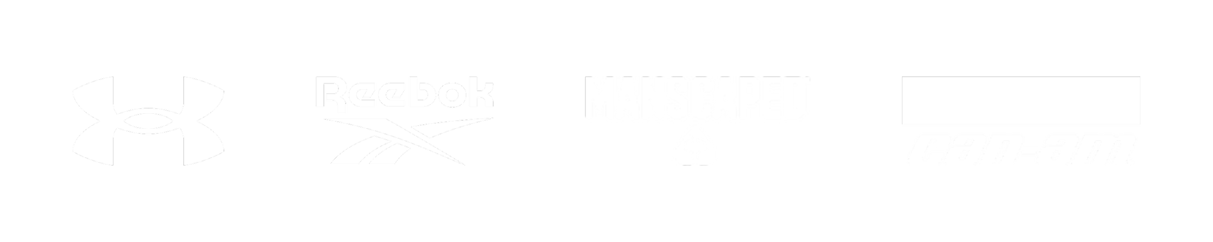 Collection of black and white sportswear brand logos including Under Armour, Reebok, MANSUPEI, and GAI-GAI.