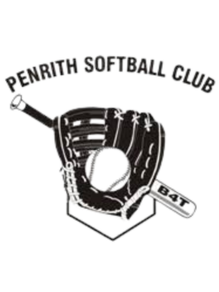 Illustration of a baseball glove with a softball inside, above a baseball diamond, and that says Penrith Softball Club.