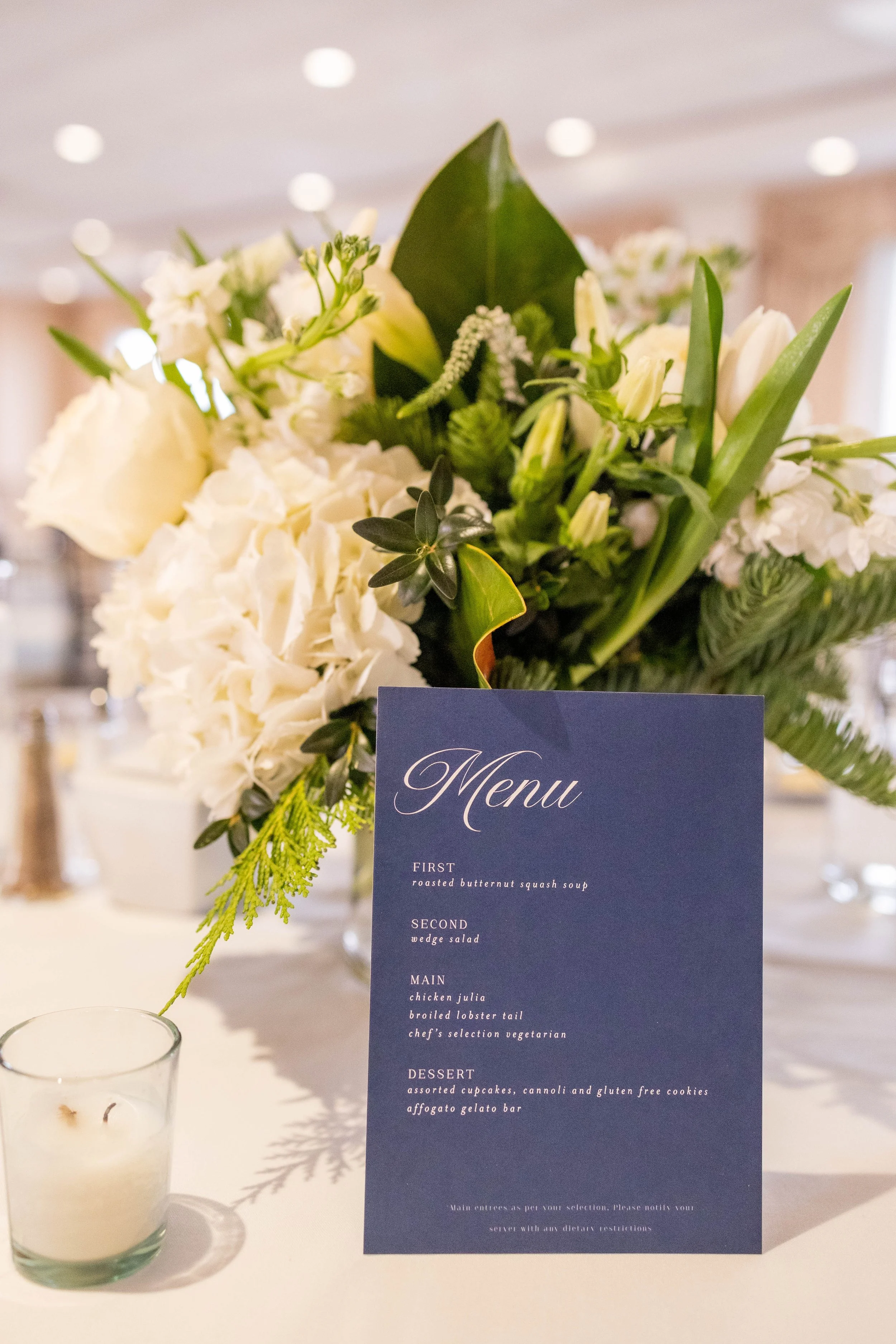 Custom Menu and Flower Arrangements