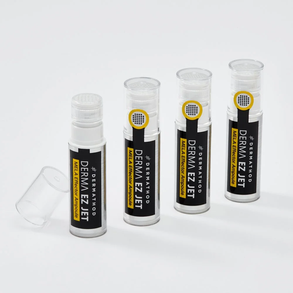 Dermathod EZ Jet Mela Effector Ampoule four mela ampoules lined up.jpg
