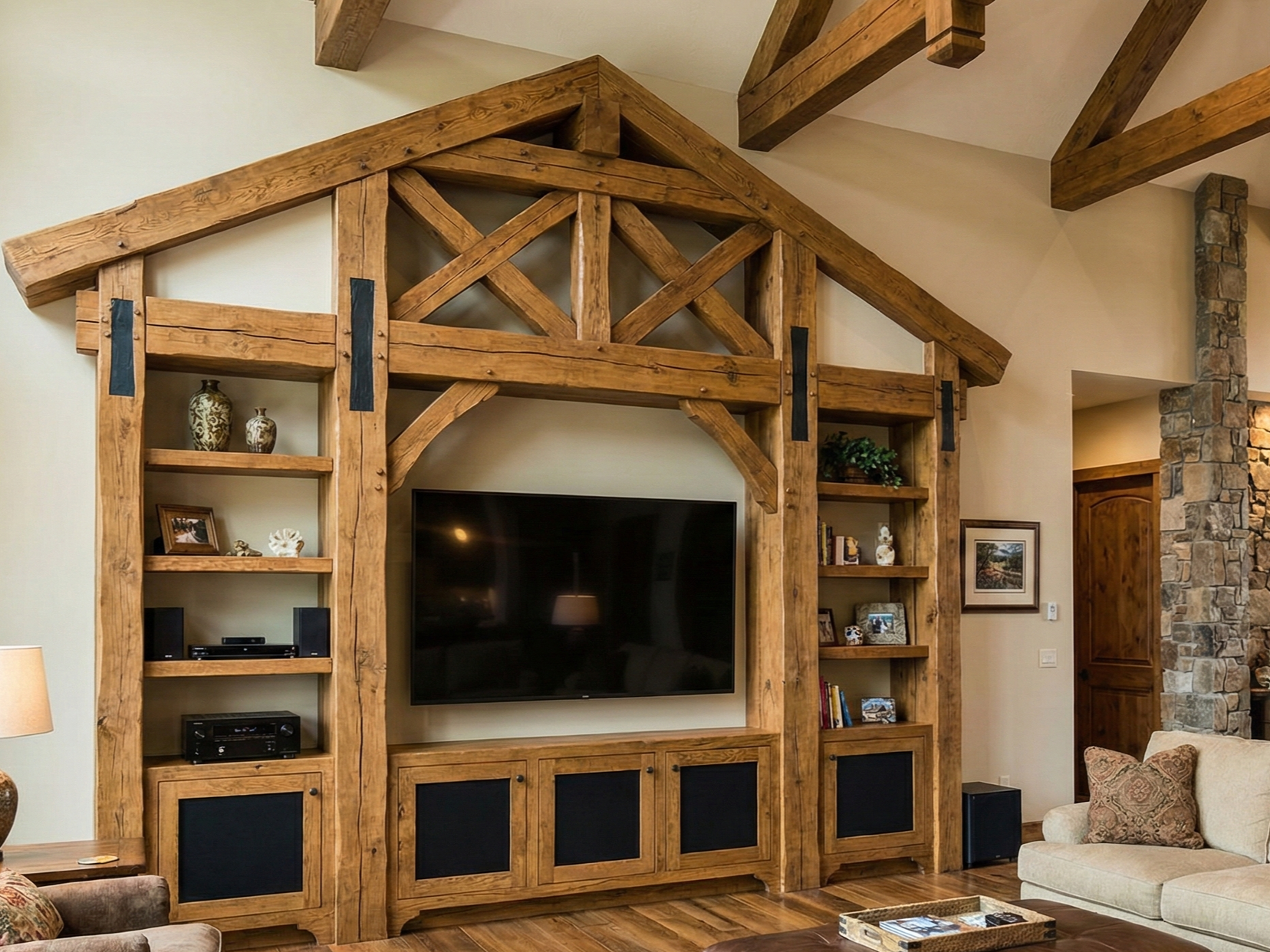 Grand Rustic Timber Media Center