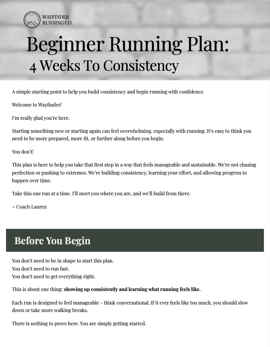 Wayfinder Beginner Run/Walk Plan | 4 Week Run Plan for Beginners