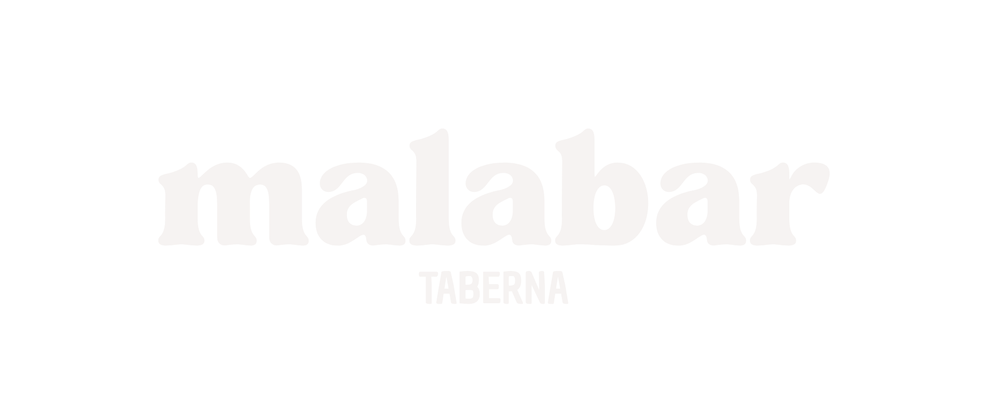 Logotipo blanco y negro de 'Malabar Taberna' en letras grandes y cursivas.
