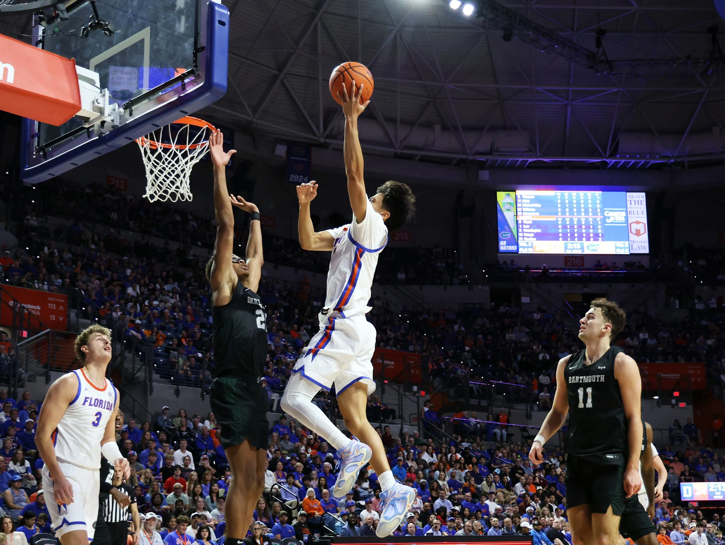 Florida guard Xaivian Lee jumps to make a basket during Florida’s game against Dartmouth at the O’Connell Center on Monday, Dec. 29, 2025.