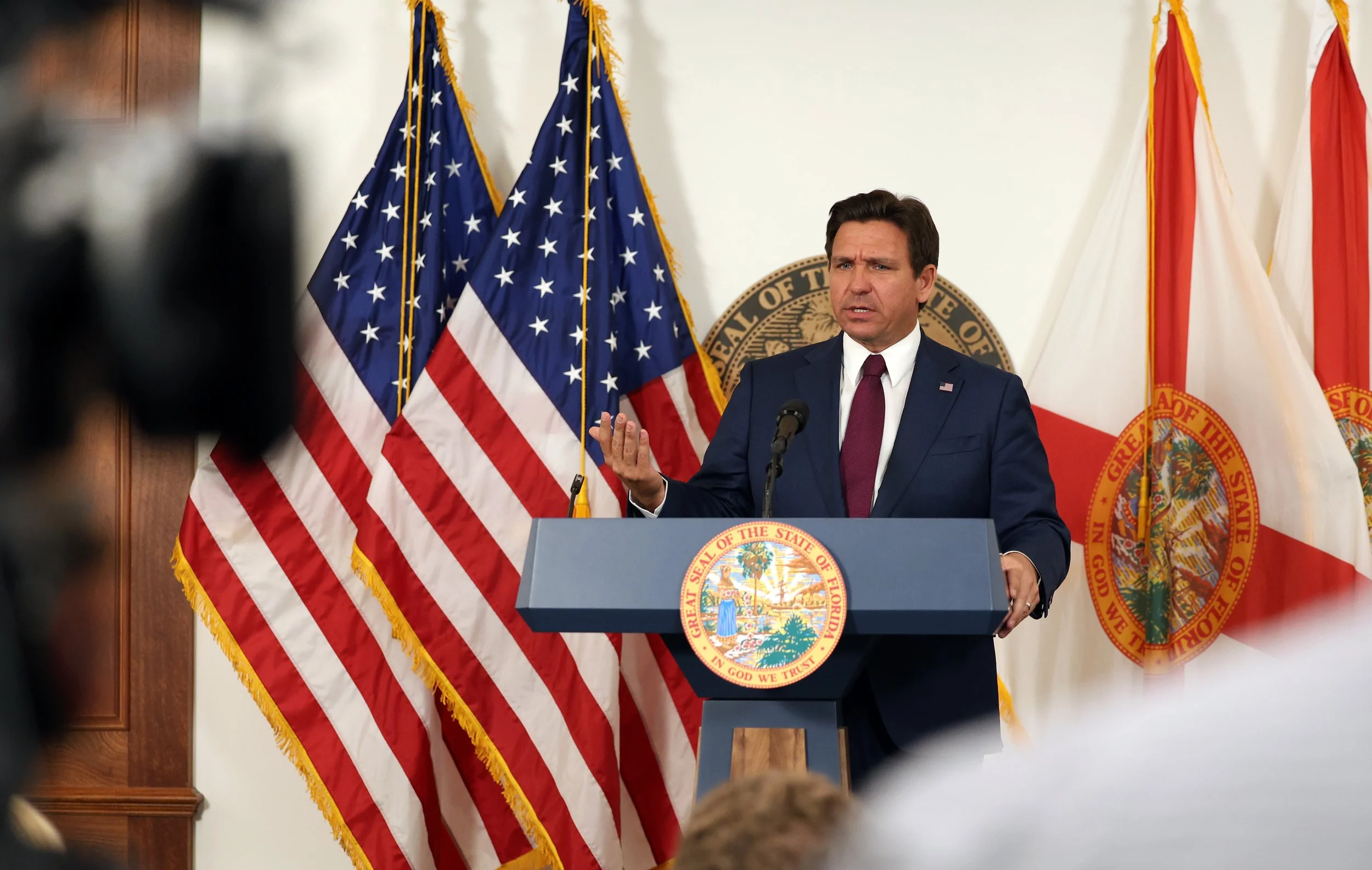 Gov. Ron DeSantis answers questions during a press conference after the State of the State Address in Tallahassee, Fla., on Tuesday, March 4, 2025.