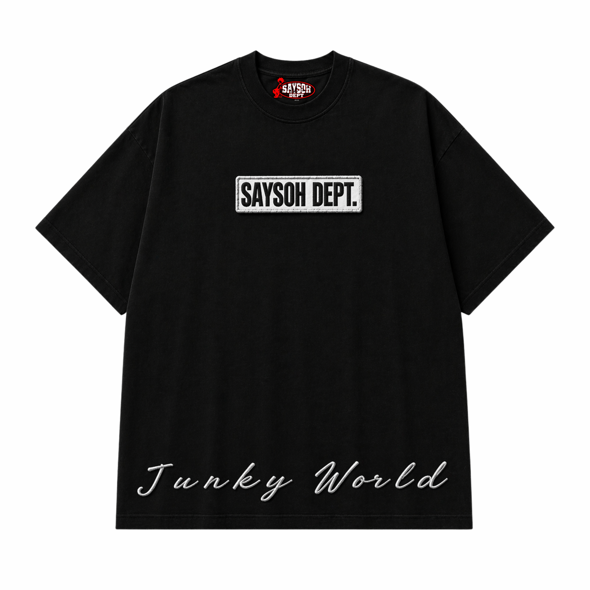 SAYSOH DEPT. JUNKY WORLD CREW NECK T-SHIRT _Bad With Depression_  (Front)).png