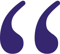 A stylized quotation mark graphic in dark purple on a black background.