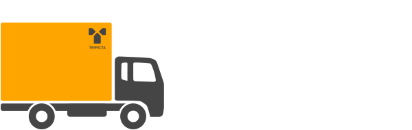 A black truck with an orange container attached, featuring a yellow biohazard symbol and the word "TRI-ФECTA."