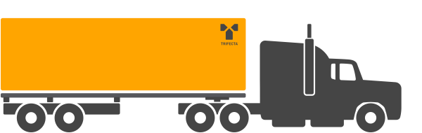 Side view of a black semi-truck with an orange trailer.