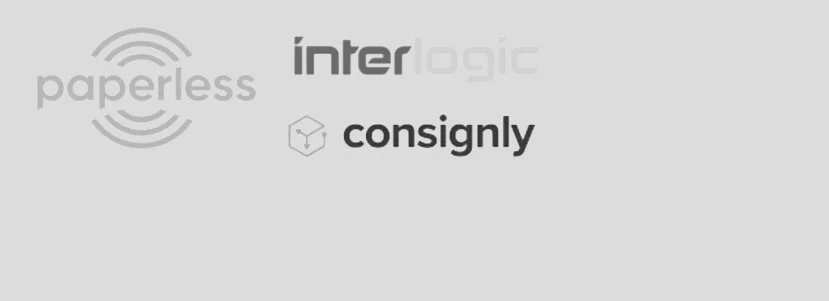 Logos of Paperless, Interlogic, and Consignly on a gray background.