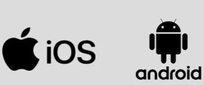 Apple logo with 'iOS' text and Android robot logo with 'Android' text