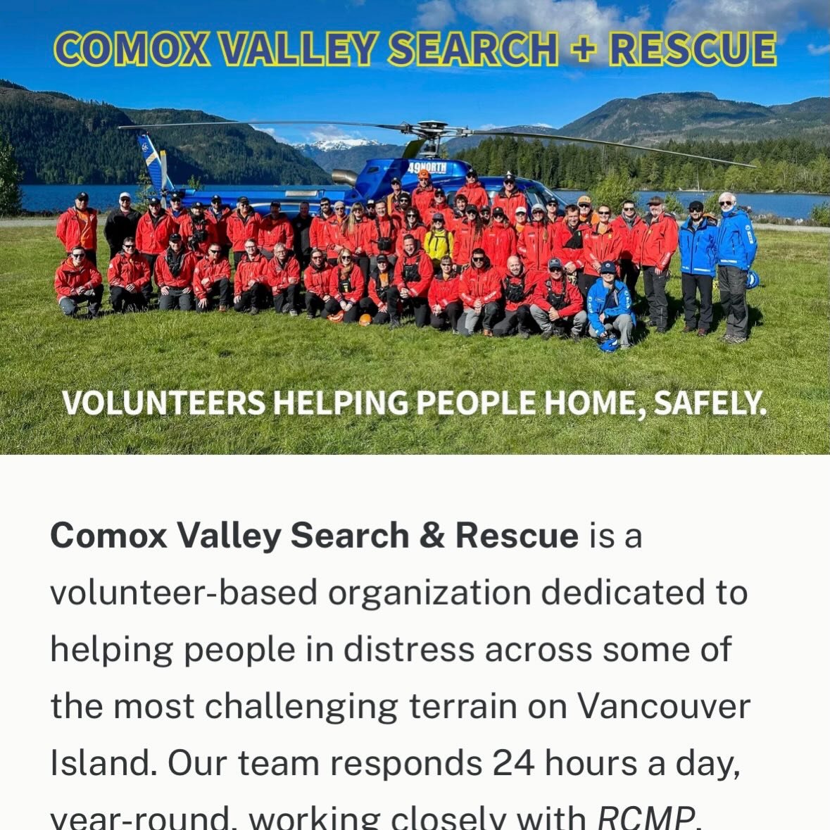 Big news from Comox Valley Search &amp; Rescue &mdash; we&rsquo;ve launched a brand new website! 🎉

www.cvgsar.com

The new site makes it easier for our community to learn who we are, what we do, and how search and rescue works here in the Comox Val