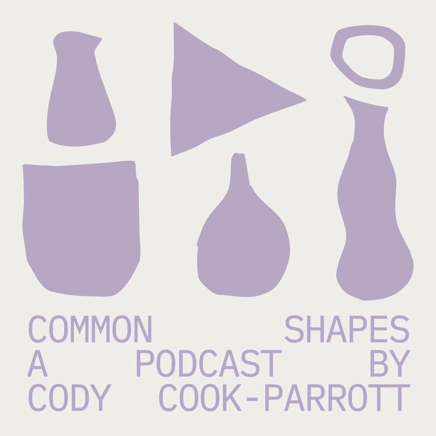 Graphic with purple abstract shapes and text reading 'Common Shapes by Cody Cook-Parrott'