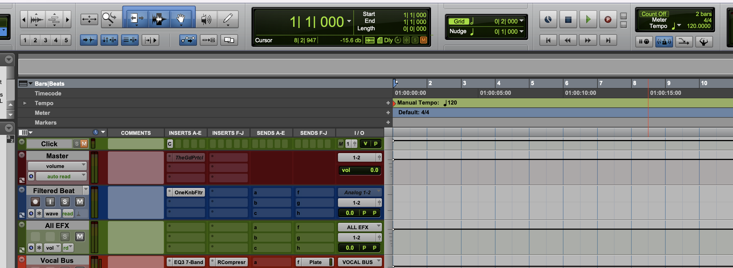Screenshot of a digital audio workstation showing multiple tracks, waveform displays, and editing controls for music production.
