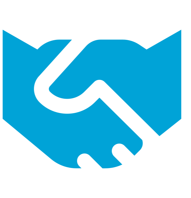 Simplified graphic of two hands clasped in a handshake, with a shield outline in the background.