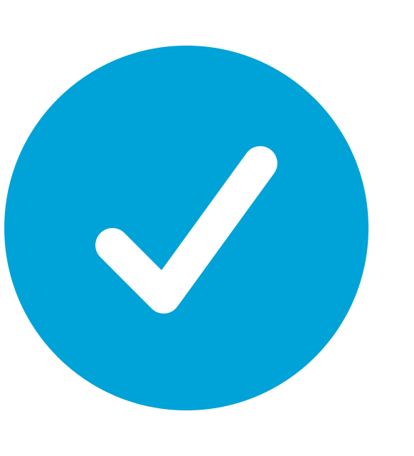 Blue circle with a black check mark.