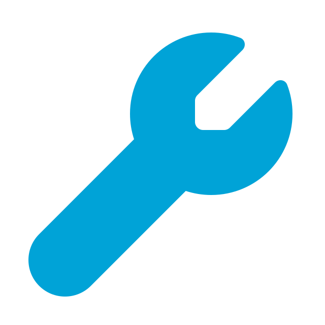 Blue wrench icon on black background