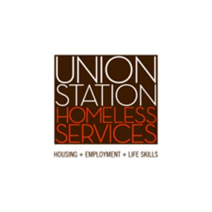 Logo for Union Station Homeless Services with the text: Housing, Employment, Life Skills