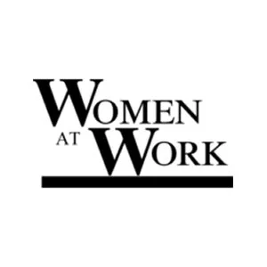 Logo with the text "Women at Work" in black font, with a line underneath.