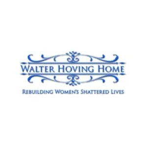 Logo for Walter Hoving Home with decorative blue design and tagline 'Rebuilding Women's Shattered Lives'