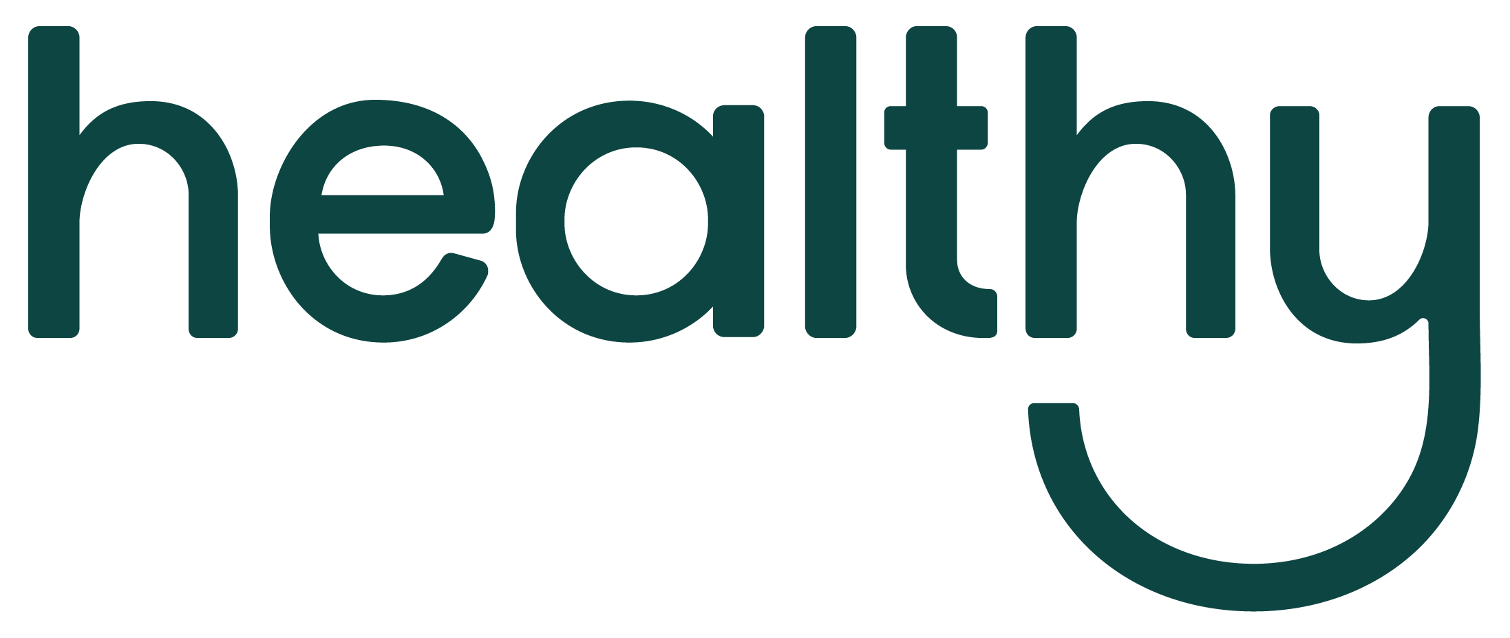 The word 'healthy' written in dark teal letters with a curved underline.