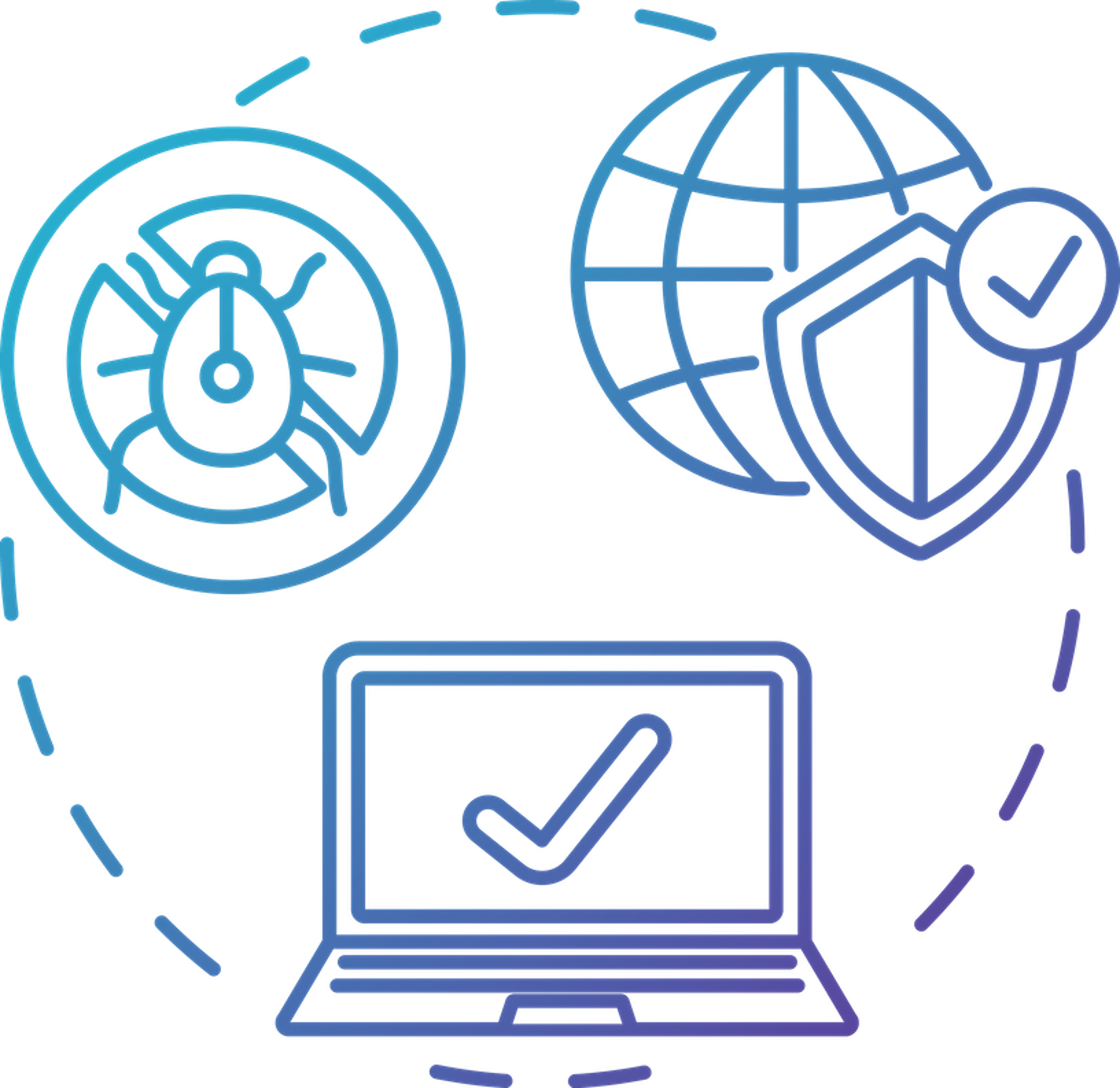 Alt text: Illustration representing virus and malware removal for small businesses, showing infected systems being cleaned and secured through professional remote IT support