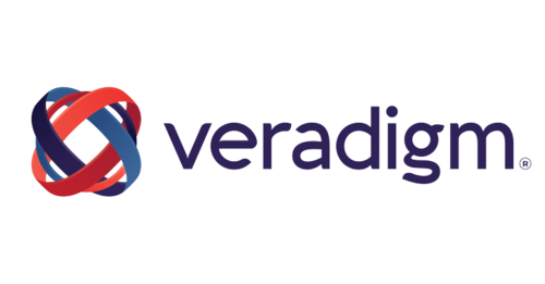 Veradigm logo with an abstract geometric symbol and the company name in dark blue letters.