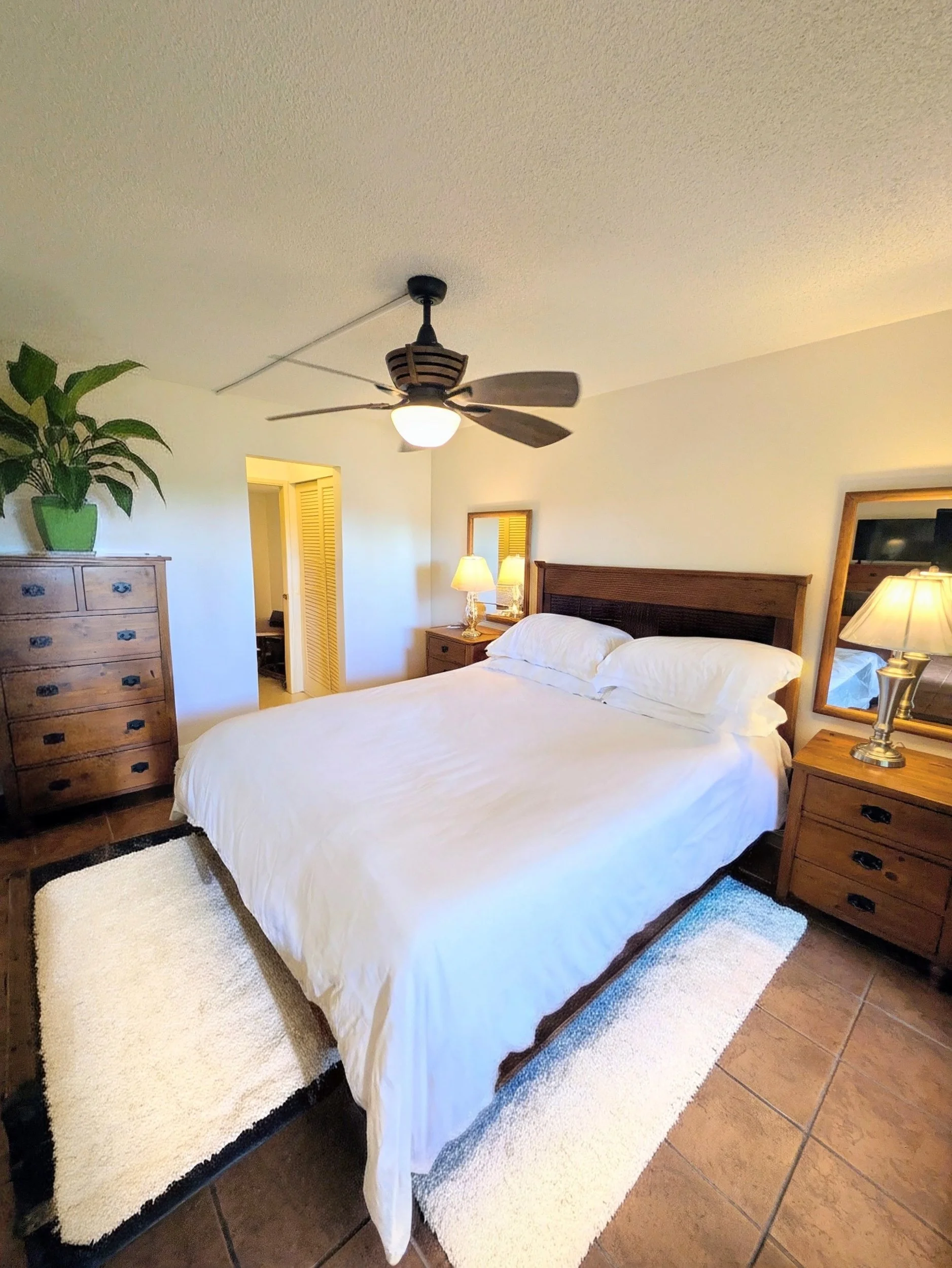 Bedroom View from Glass Doors to Patio Virtually rendered — shows design potential, not current condition.