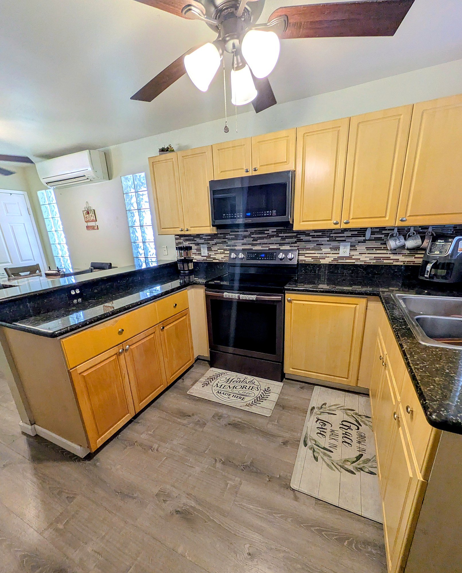 Counter space on both sides of the range, with room to prep.