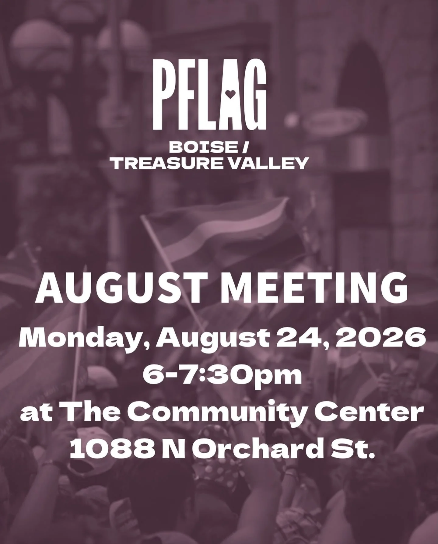 This month's meeting is on Monday, August 24th. 6-7:30pm at The Community Center.

We can't wait to see you.

#pflagboisetv #pflag #lgbt