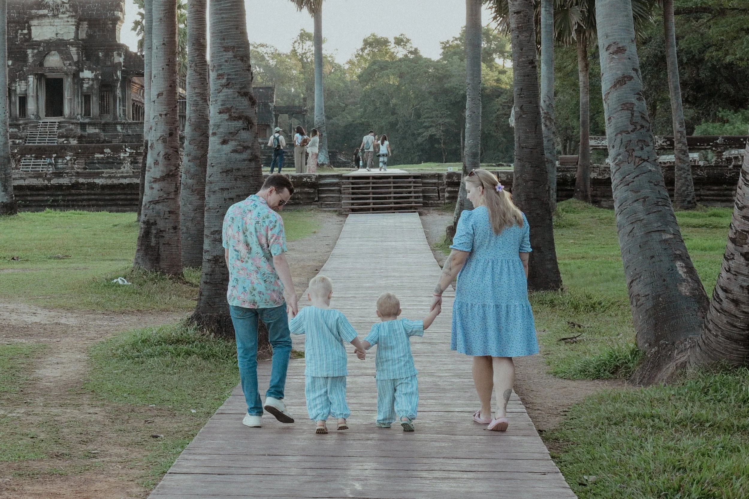 Family exploring Angkor Wat, Cambodia