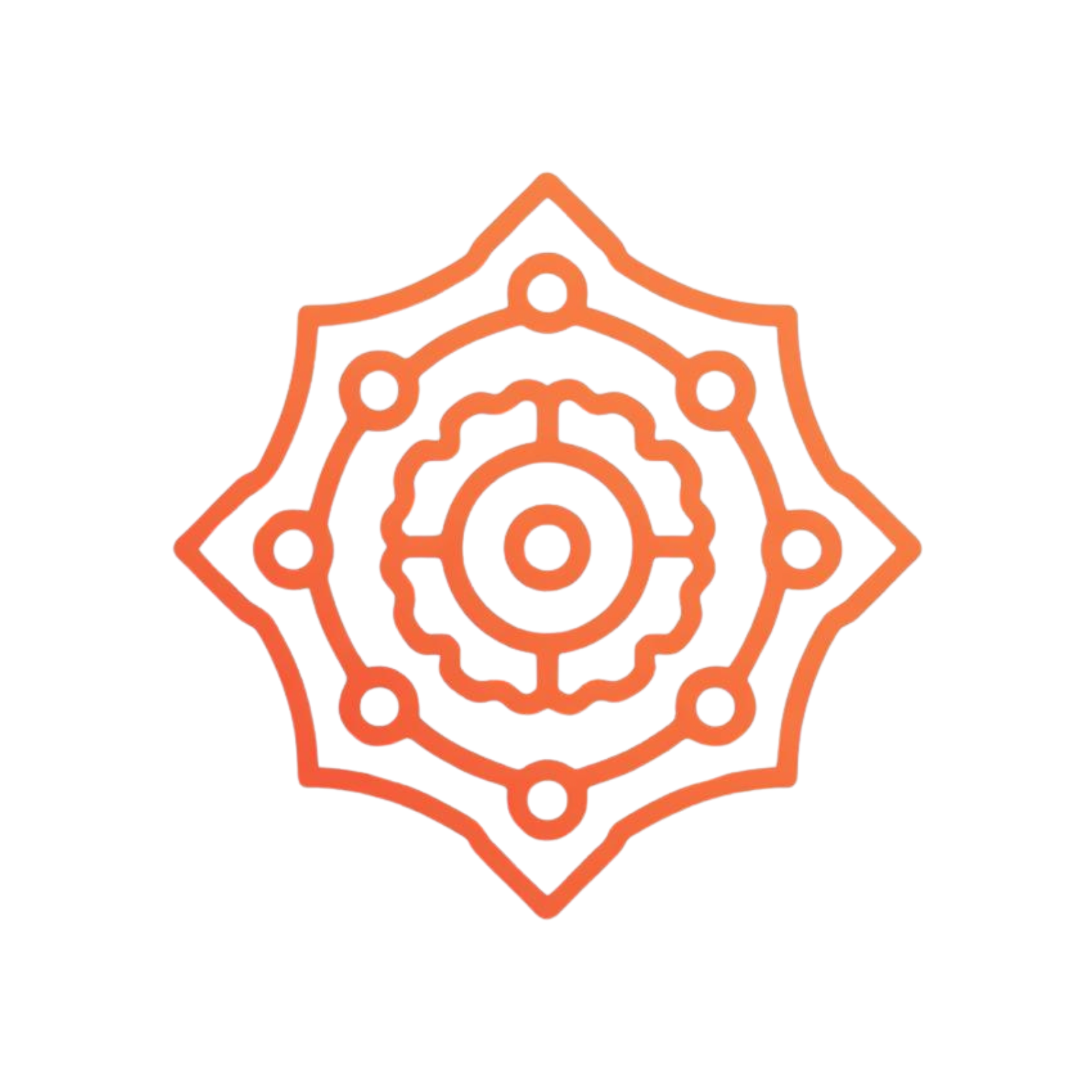 Outline of a gear and circuit inside a diamond-shaped border, representing mental health workshops and trainings.