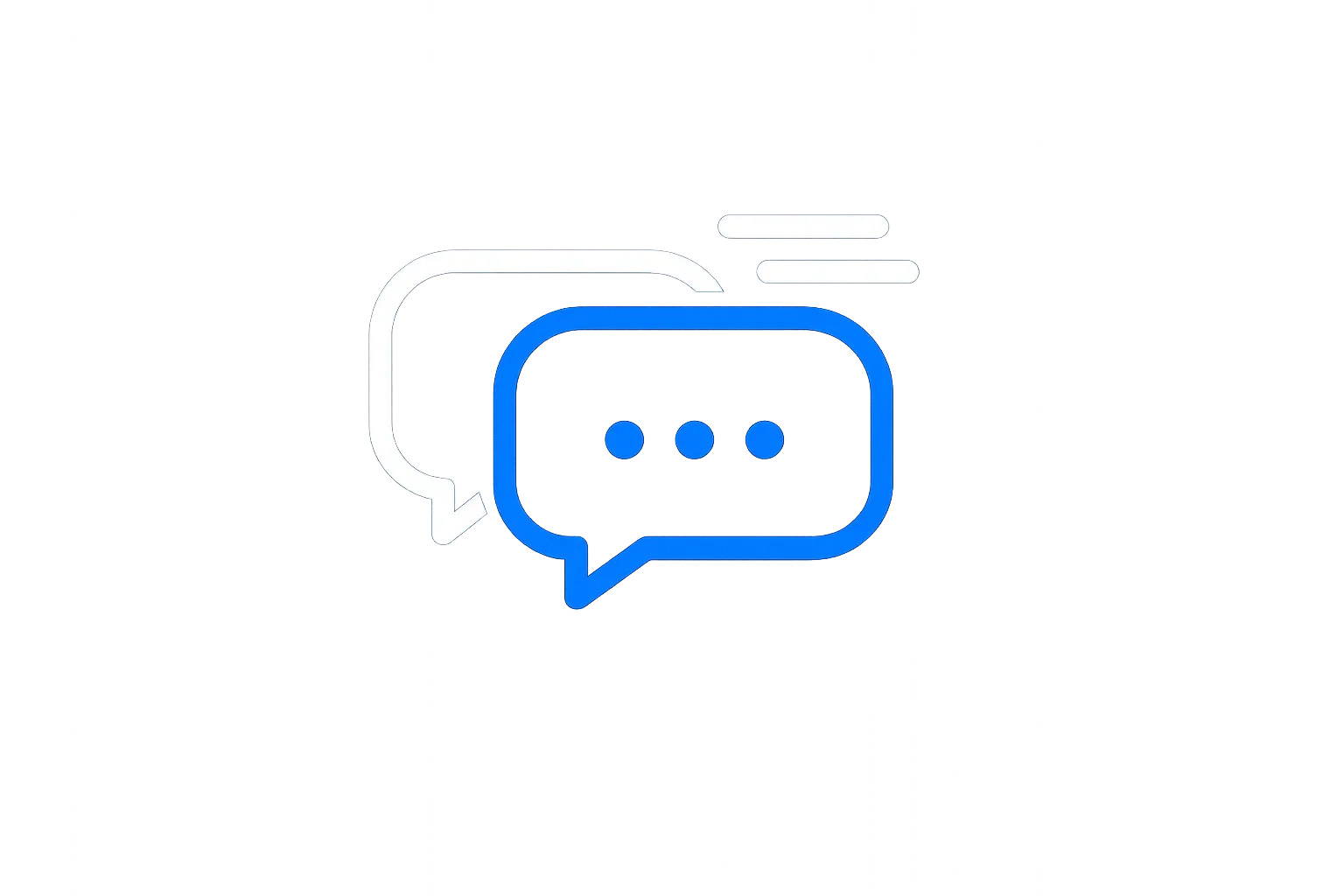 A digital graphic of two overlapping chat bubbles, one blue with three dots and one white, set against a gray background with horizontal lines and a digital glitch effect.