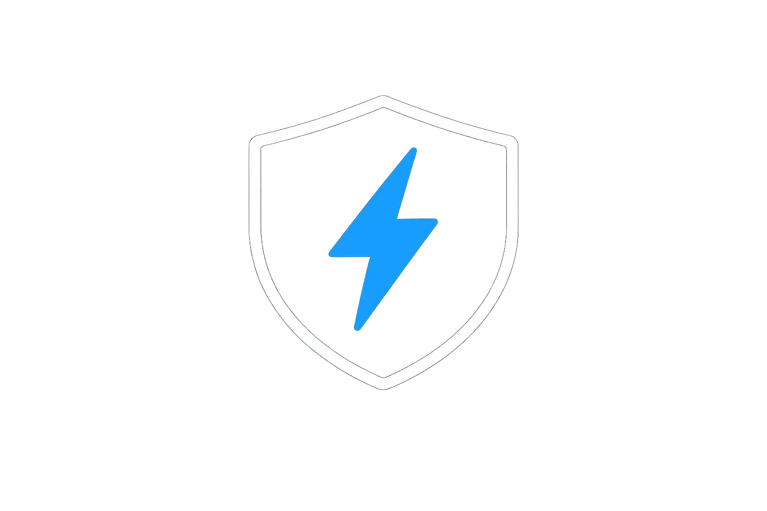 A digital illustration featuring a shield with a blue lightning bolt in the center, symbolizing cybersecurity or protection.