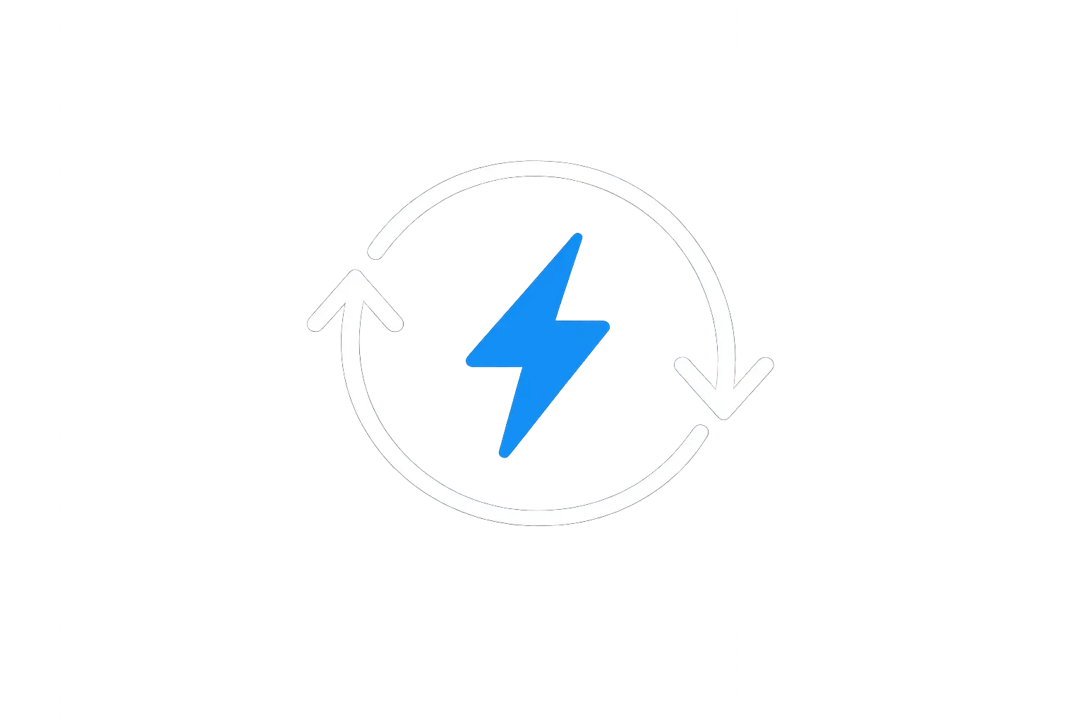 A circular icon with a blue lightning bolt in the center, surrounded by a white arrow indicating a cycle or recharge.