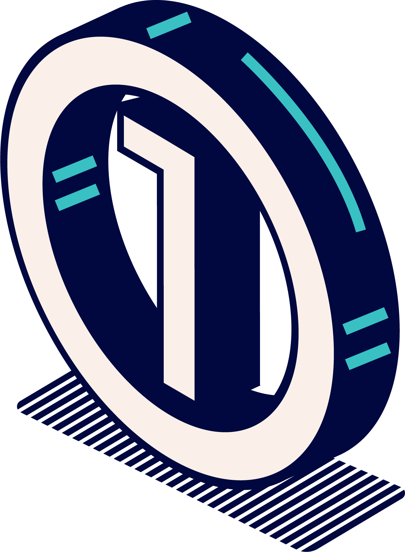 Isometric illustration of a circle with the number one inside.