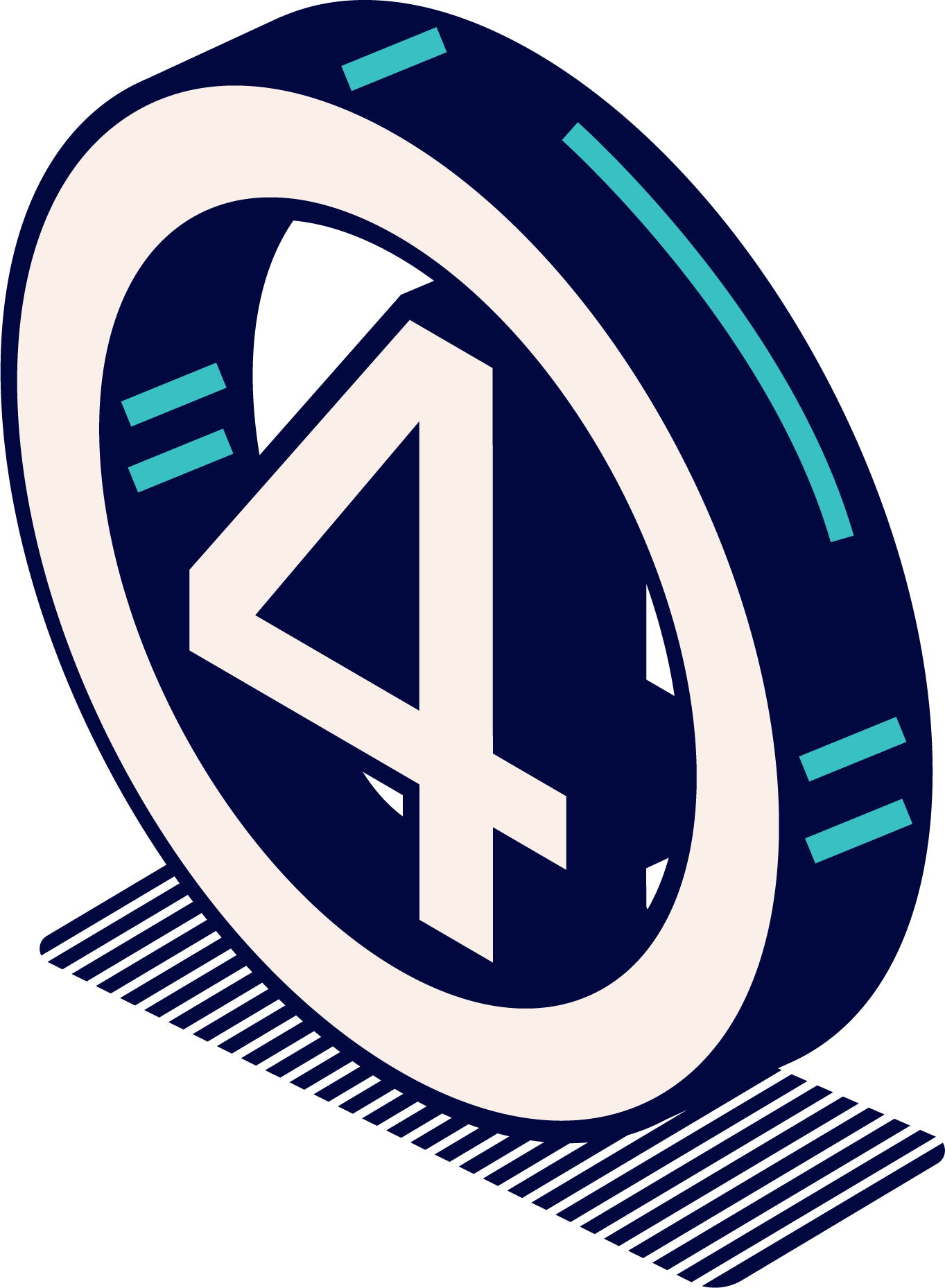 Isometric illustration of a circle with the number four inside.
