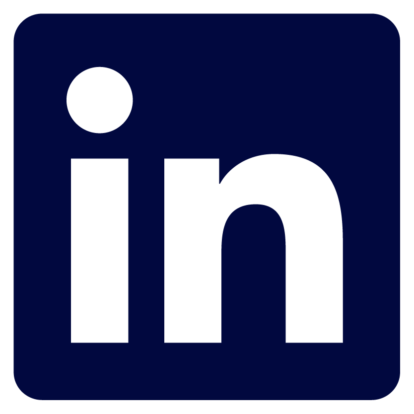 LinkedIn logo, a dark blue square with rounded corners and the white lowercase letters 'in' in the center.
