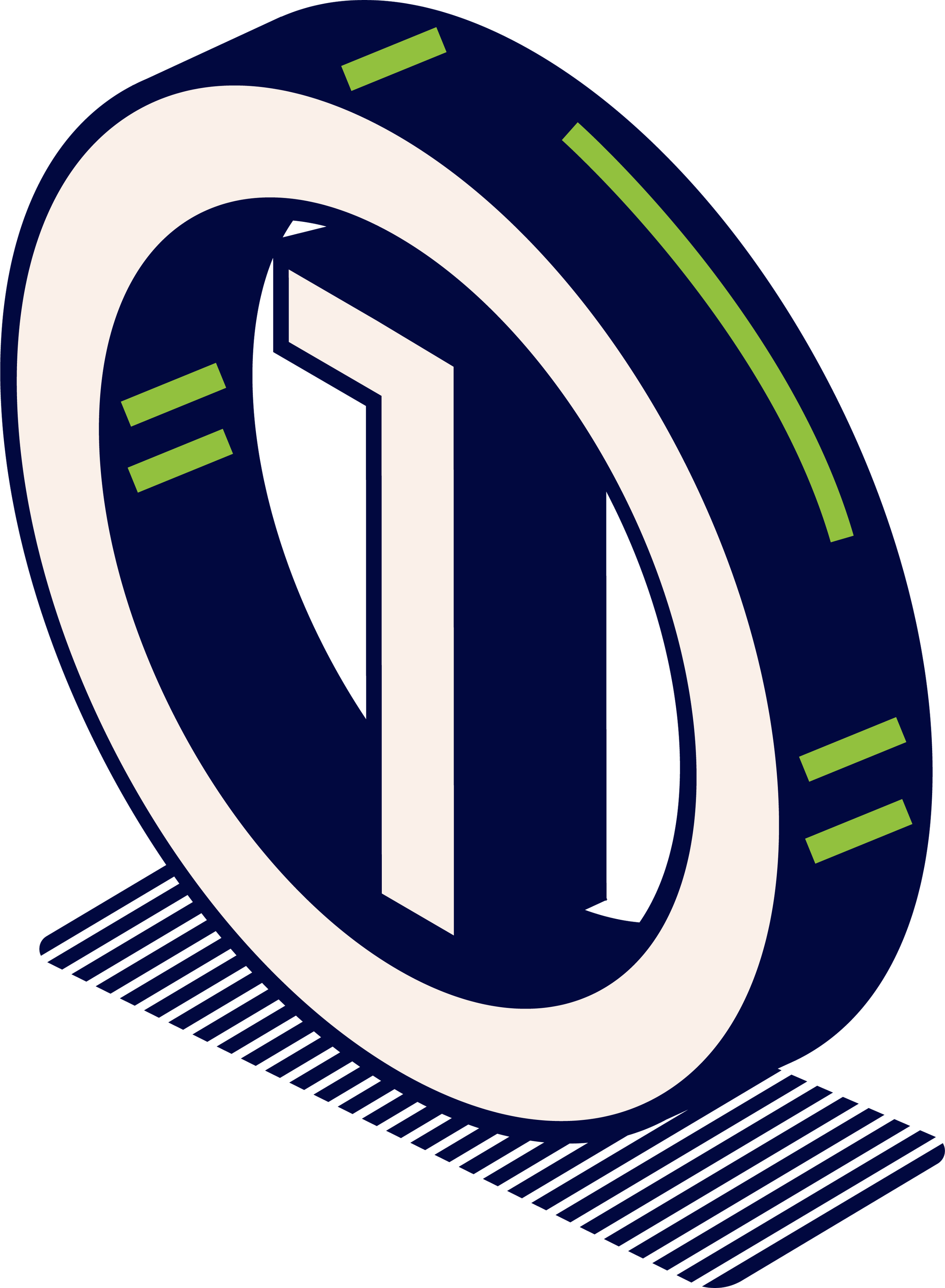 Isometric illustration of a circle with the number one inside.