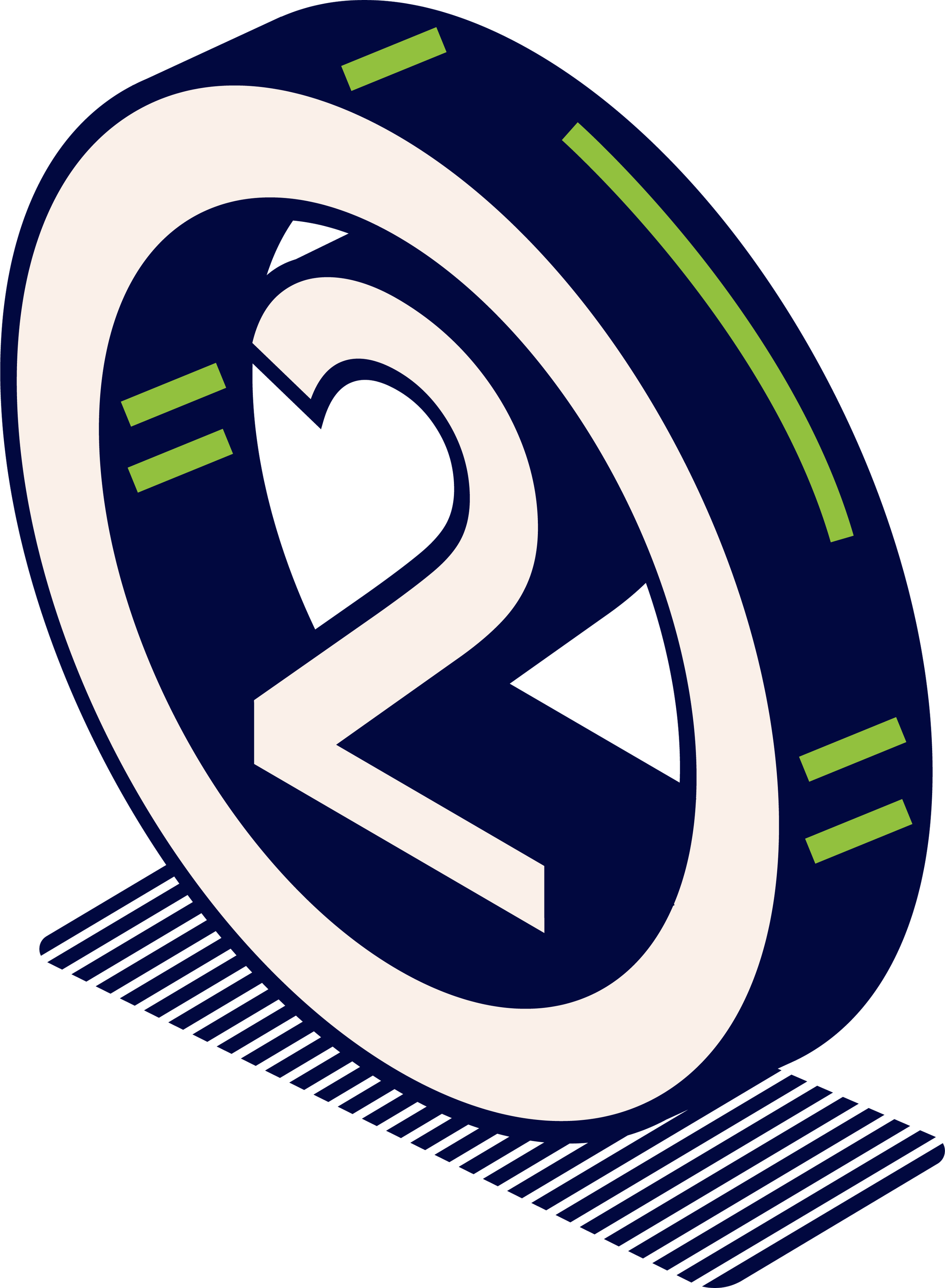 Isometric illustration of a circle with the number two inside.