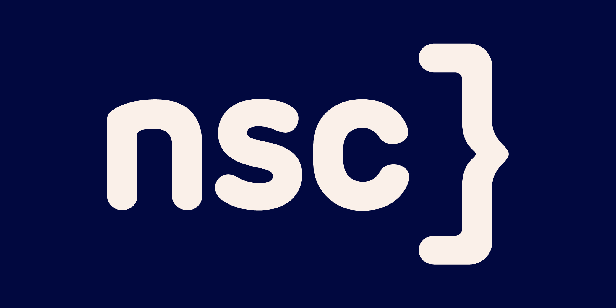 The word 'nsc' in lowercase letters with a curly brace on the right side, on a dark blue background.