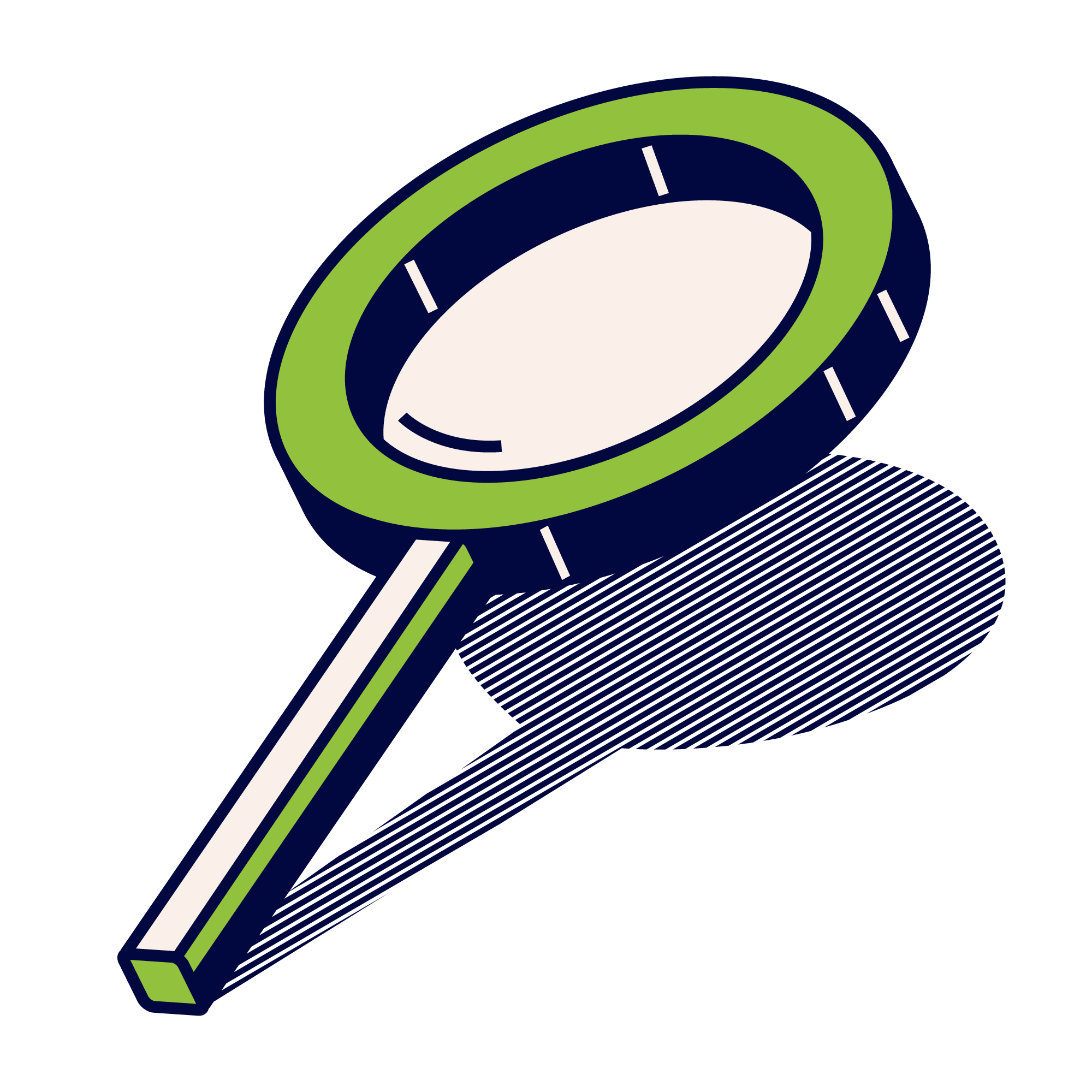 Isometric illustration of a magnifying glass.